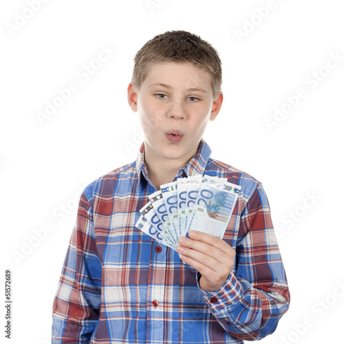 Photo: Cute boy with euro notes Cute boy with euro notes