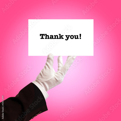 Photo: butler holding thank you card butler holding thank you card