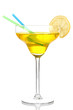 Yellow cocktail in glass isolated on white