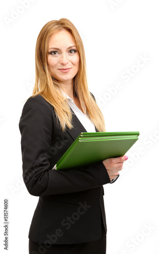 Photo: Portrait of teacher woman with folders, isolated on white Portrait of teacher woman with folders, isolated on white