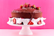 chocolate cake with cream and strawberry