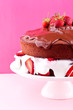 chocolate cake with cream and strawberry