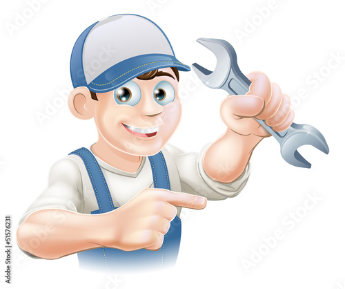 Vector: Plumber or mechanic pointing Plumber or mechanic pointing