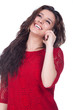Young beautiful woman smiles to your cellular....