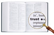 Photo: Trust through a magnifying glass over Dictionary. Trust through a magnifying glass over Dictionary.