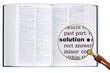 Photo: Solution through a magnifying glass over Dictionary. Solution through a magnifying glass over Dictionary.