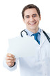 Doctor with signboard, isolated