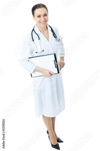 Photo: Top view full body portrait of female doctor or nurse Top view full body portrait of female doctor or nurse