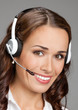 Support phone operator in headset, on gray