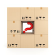 Cardboard box with red question mark