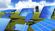 Illustration: Solar panels on green grass with blue sky Solar panels on green grass with blue sky