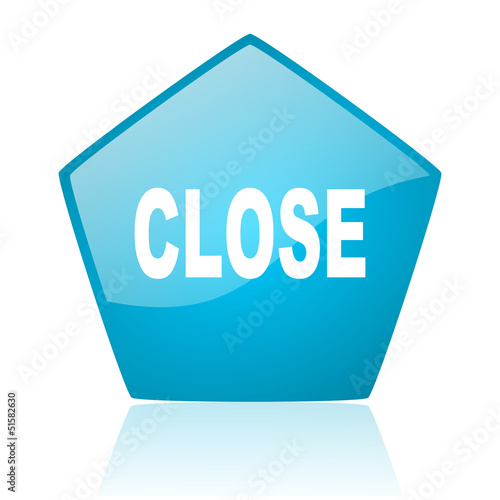 Illustration: close blue pentagon web glossy icon close blue pentagon web glossy icon