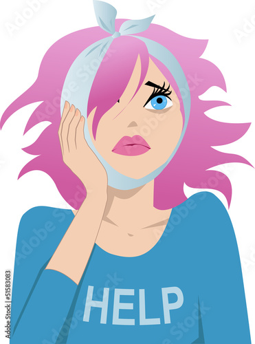 Vector: Cute girl with toothache Cute girl with toothache
