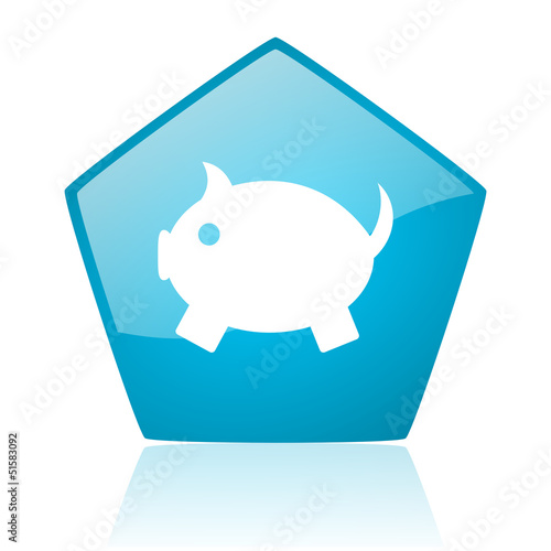 Illustration: piggy bank blue pentagon web glossy icon piggy bank blue pentagon web glossy icon