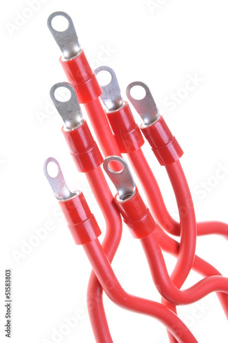 Photo: Electrical wires with terminal isolated on white background Electrical wires with terminal isolated on white background