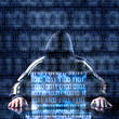 Hacker and laptop waiting for something