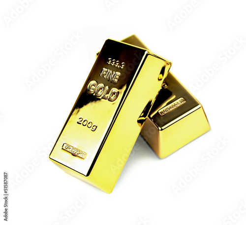 Photo: Gold bars isolated on white background Gold bars isolated on white background