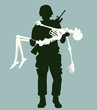 Soldier carrying skeleton