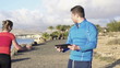 Female jogger with personal trainer, super slow motion
