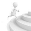 white 3d man running up on stairs