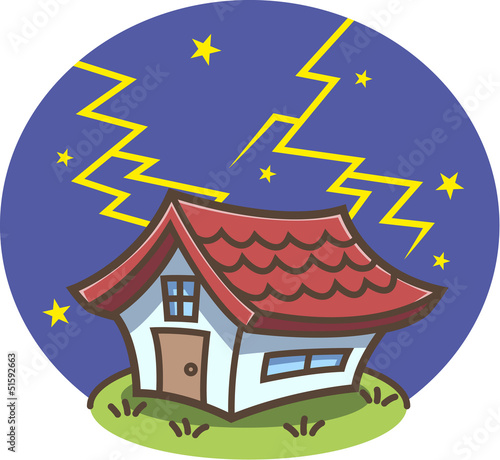 Illustration: 落雷!雷が落ちた家 落雷!雷が落ちた家