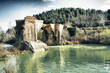 Old bridge destroyed in the Tuscan hills.