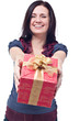 Cheerful women with a present