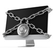 Computer locked with chains and padlock