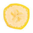 Bananenscheibe vor weißem Hintergrund