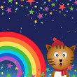 Vektor: Cat in the night sky with rainbow Cat in the night sky with rainbow