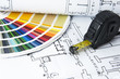 Blueprints and color swatch