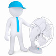 3d man with desktop fan