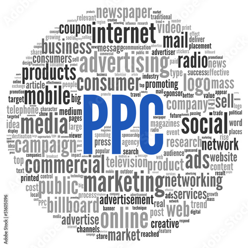 Illustration: PPC and advertising concept in word tag cloud PPC and advertising concept in word tag cloud