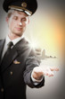 Image of pilot with plane in hand