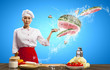 Asian female cook with knife
