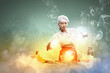 Asian female cooking with magic