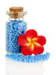 Little bottle full with colorful beads isolated on white