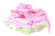 Photo : Pile of baby clothes isolated on white Pile of baby clothes isolated on white