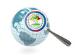 Magnified flag of belize with blue globe