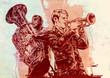 background with trumpeters in grunge style