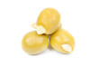 Green olives stuffed with almonds  isolated on white  background