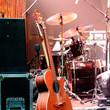 Guitar and other musical equipment on stage before concert