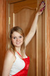 Photo: girl cleans furniture at home girl cleans furniture at home