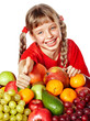 Girl with group of  fruit.