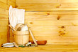 Still life with sauna accessories.