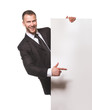 businessman holding blank billboard