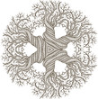 Circular ornament from abstract tree with curling barrel.