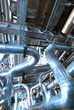 Industrial zone, Steel pipelines and cables in blue tones