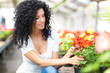 Young female florist in a greenhouse