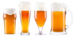 Frosty fresh beer collection with foam isolated